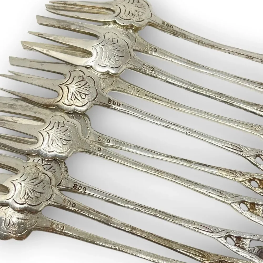 Silver 800 835 Dessert Pastry Mini Forks Fork Lot of 12 Floral Ornate Rose 5.5”